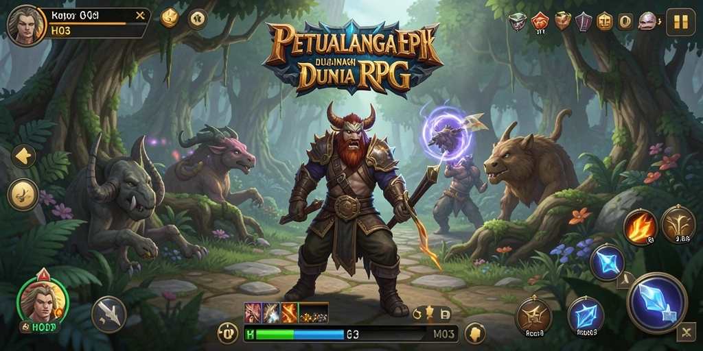 Tampilan utama gameplay RPG H03 dengan pertarungan seru.