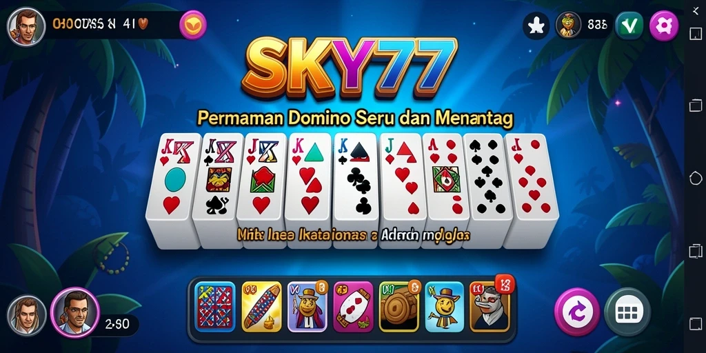 Screenshot utama SKY77 menampilkan gameplay Domino yang seru dan interaktif.