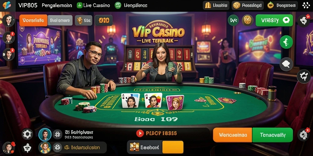 Screenshot gameplay VIP805 menampilkan dealer langsung dan suasana kasino nyata.